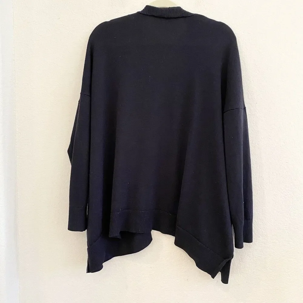 Loft Womens Black‎ Wool Blend Long Sleeve Open Front Cardigan Sweater Size L